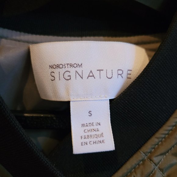 Nordstrom Signature Olive Green Down Bomber Puffer Jacket Coat Size Small - Picture 4 of 7